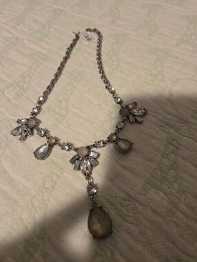 Ann Taylor LOFT Silver-Tone Statement Necklace with Pale Yellow and Opal Accents
